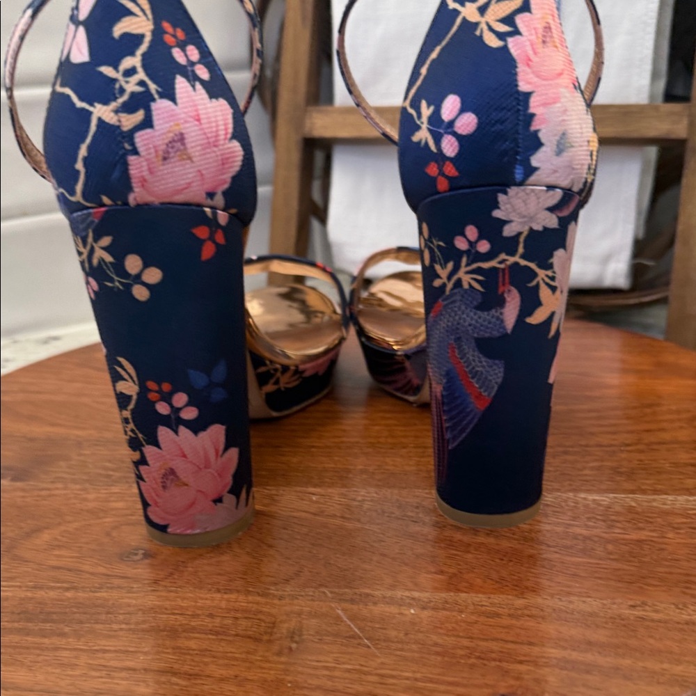 Ted Baker Junaaa Jacquard Platform Sandals in Navy Chinoiserie - Picture 7 of 12